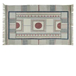 Art Avenue Beige & Blue Geometric Printed Cotton Carpet-34
