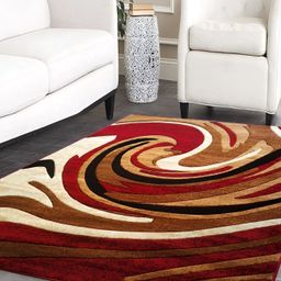 SANA CARPET Red & Beige Abstract Printed Anti-Skid Carpet-3