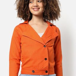 Campus Sutra Women Orange Windcheater CropDenim Jacket-image-18