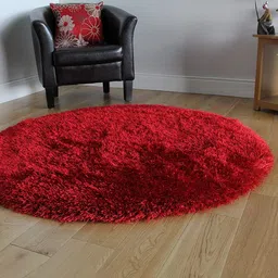 AaHo Decor Red Round Fluffy Circle Shaggy Rug Dhuries-image-57