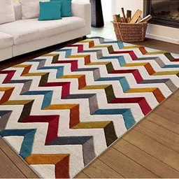 IMRA CARPET White & Blue Geometric Printed Woollen Carpet-picture-57