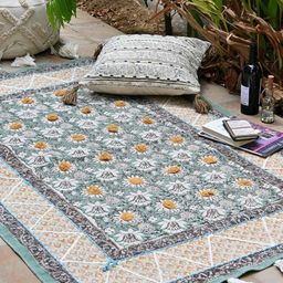 Art Avenue Green & Yellow Floral Printed Cotton Carpet-image-41