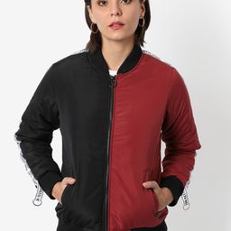 Campus Sutra Women Black Colourblocked Windcheater Outdoor Bomber Jacket-image-63