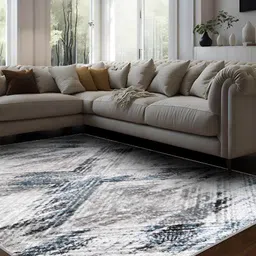 Sapana Carpet-Mats Grey & Blue Abstract Anti-Skid Carpet-10