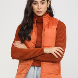 Tokyo Talkies Women Orange Striped Puffer Jacket-image-12