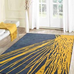 IMRA CARPET Gold-Toned Geometric Woollen Carpet-picture-1