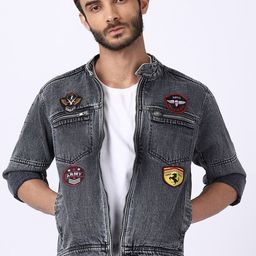 VOXATI Men Grey Denim Jacket with Patchwork-picture-40