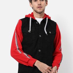 Campus Sutra Men Black Red Colourblocked Windcheater Outdoor Tailored Jacket-image-85