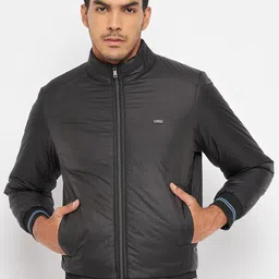 Duke Men Black Solid Polyester Long Sleeves Bomber Jacket-picture-1