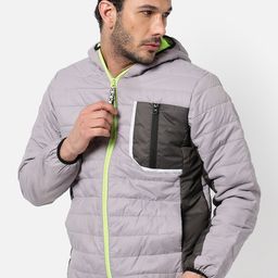 Campus Sutra Men Grey Colourblocked Windcheater Outdoor Padded Jacket-image-89