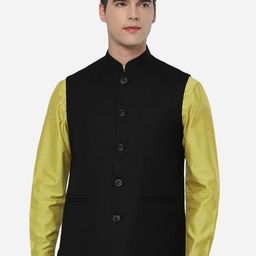 JADE BLUE Men Black Solid Nehru Jacket-54