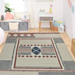 Art Avenue Beige & Brown Geometric Printed Cotton Carpets-51