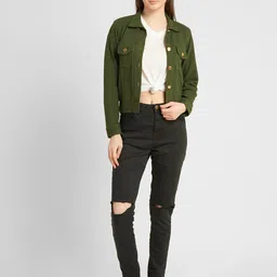 aturabi Women Olive Green Tailored Jacket with Patchwork-image-16