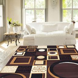 SANA CARPET Brown & White Geometric Printed Anti-Skid Silk Carpet-image-101