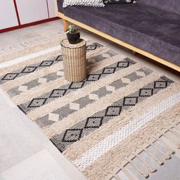 Decazone Grey & Black Ethnic Motifs Cotton Carpet-56