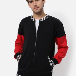 Campus Sutra Men Black & Red Striped Windcheater Outdoor Tailored Jacket-picture-26