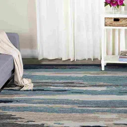 saraswatii global Blue & White Abstract Woolen Carpet-38