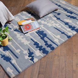 ZEBA Grey & Blue Striped Hand-Tufted Rectangular Carpet-picture-26