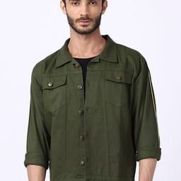 VOXATI Men Olive Green Denim Jacket-image-93