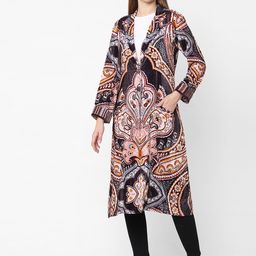 Cloth Haus India Women Black & Orange Longline Tailored Velvet Jacket-image-41
