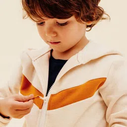Domyos By Decathlon Kids Beige &  Brown Colourblocked Cotton Hooded Jacket-image-38