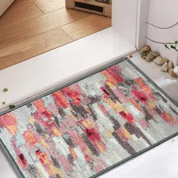 URBAN SPACE Grey & Red Printed Nylon Anti-Skid Carpets-50
