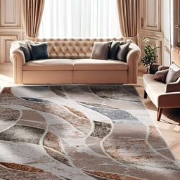 Sapana Carpet-Mats Beige & White Geometric Anti-Skid Carpet-1