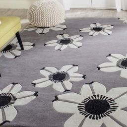IMRA CARPET Grey & White Floral Rectangle Shaggy Woollen Carpet-image-36