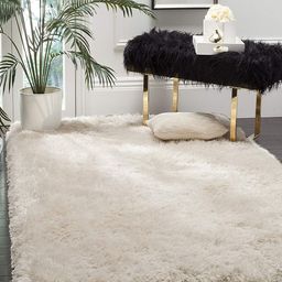 IMRA CARPET White and Beige Abstract Woolen Anti Skid Shaggy Carpets-picture-7