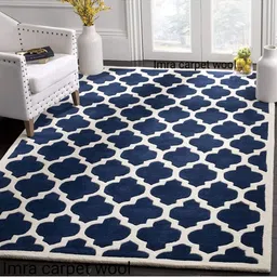 IMRA CARPET Blue & Beige Geometric Rectangle Woollen Shaggy Carpet-image-43
