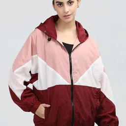 CHKOKKO Women Peach-Coloured Colourblocked Lightweight Crop Outdoor Sporty Jacket-14