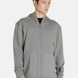 Puma Men Grey Hooded Cotton Sporty Track Jacket-image-18