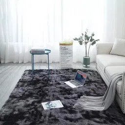 IMRA CARPET Grey Melange Woolen Abstract Anti Skid Shaggy Carpets-8