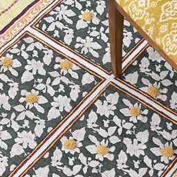 Art Avenue Yellow & Green Printed Cotton Traditional Rectangular Carpet-3