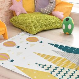 URBAN SPACE White & Yellow Printed Cotton Carpets-23