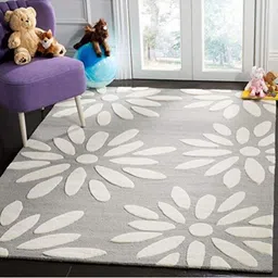 IMRA CARPET Grey Floral Woollen Shaggy Carpet-image-18