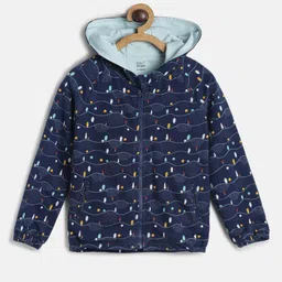 MINI KLUB Boys Navy Blue White Lightweight Open Front Pure cotton Jacket-image-66