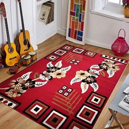 SANA CARPET Red Printed Rectangle Anti-Skid Carpet-3