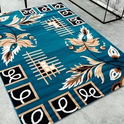 SANA CARPET Blue & White Floral Printed Anti-Skid Silk Carpet-image-59