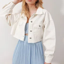 Trend Alacati stili Spread Collar Pure Cotton Crop Tailored Jacket-image-37