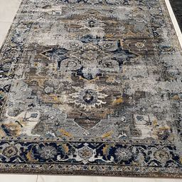 Safiya Carpet Grey Ethnic Motifs Water Resistant Carpets-26