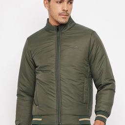 Duke Men Olive Green Solid Polyester Long Sleeves Bomber Jacket-image-90