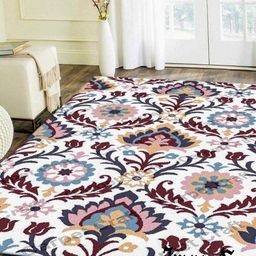 IMRA CARPET White Floral Woollen Shaggy Carpet-picture-42