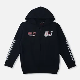 Gini and Jony Boys Typography Printed Fleece Hooded Open Front Sweatshirt-0