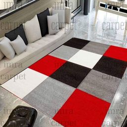 IMRA CARPET Grey & Red Geometric Anti-Skid Woollen Carpet-image-76