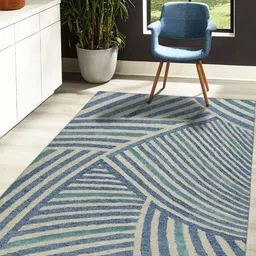 saraswatii global Beige & Blue Geometric Woolen Carpet-30