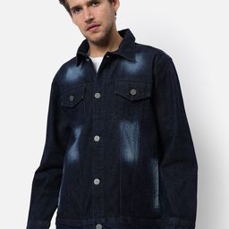 Campus Sutra Men Blue Washed Windcheater Outdoor Denim Jacket-image-124