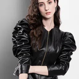 BAESD Collraless Puff Sleeves Bomber Jacket-image-18