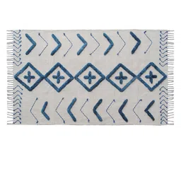 Art Avenue Off White & Blue Geometric Embroidered Cotton Carpet-14