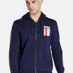 Puma Men Navy Blue Brand Logo Cotton Sporty Jacket-image-83